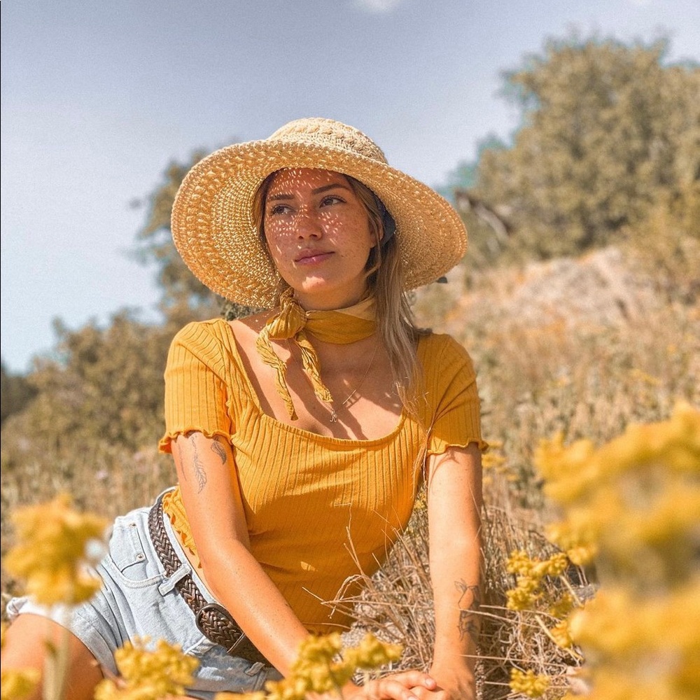 Yellow ruffle edge granola girl crop top